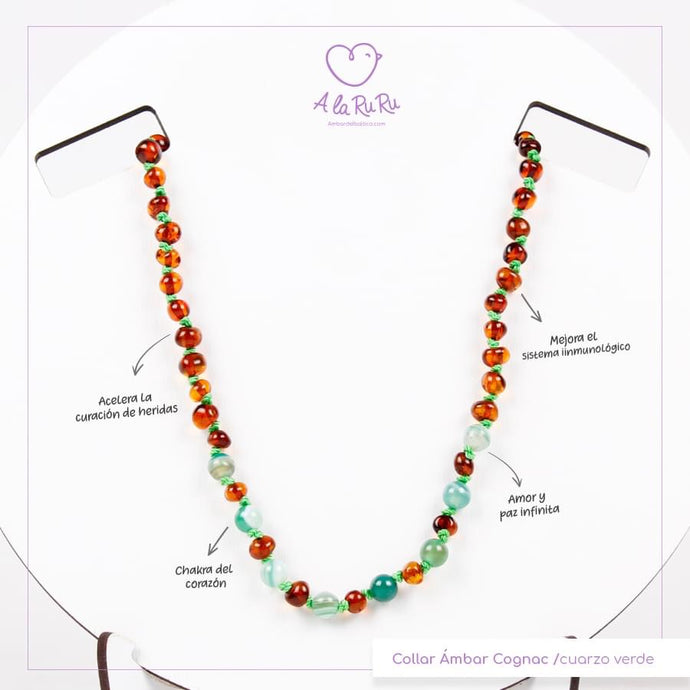 COLLAR ÁMBAR COGNAC Y JADE VERDE.