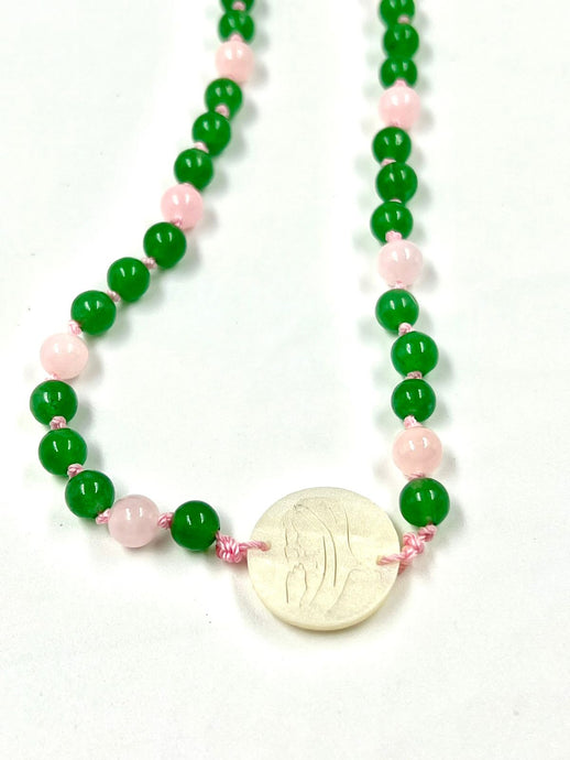 COLLAR FÁTIMA JADE VERDE Y CUARZO ROSA