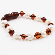 PULSERA ÁMBAR COGNAC CON PERLA DE RIO BEBÉ / NIÑO - Ambar A la ru ru 