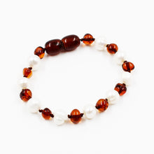 PULSERA ÁMBAR COGNAC CON PERLA DE RIO BEBÉ / NIÑO - Ambar A la ru ru 