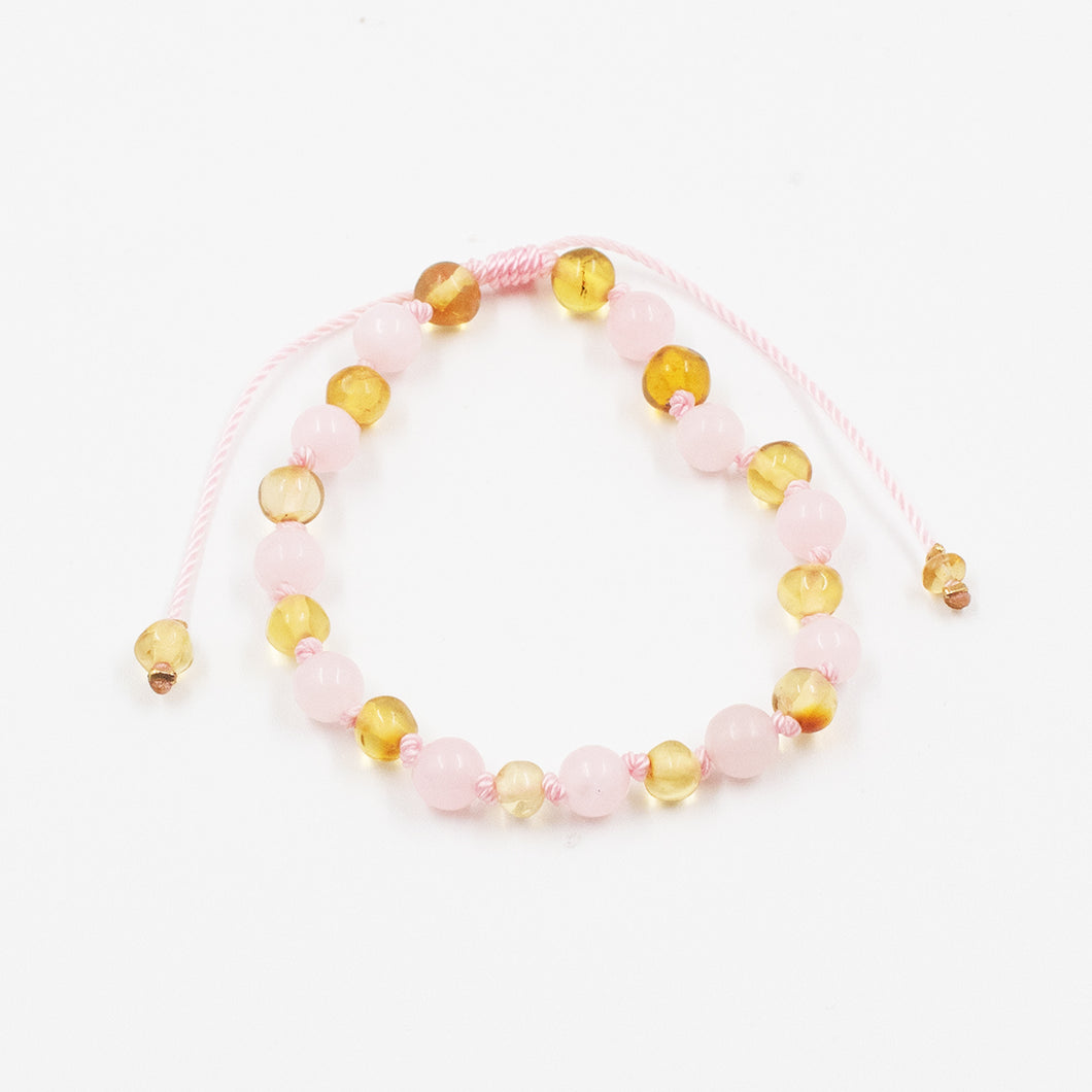 PULSERA ÁMBAR HONEY CON ÁGATA ROSA ADULTO - Ambar A la ru ru 